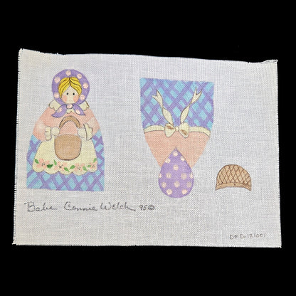 CONNIE WELCH HAND PAINTED NEEDLEPOINT CANVAS:  3D DOLL / DOOR STOP    BM1