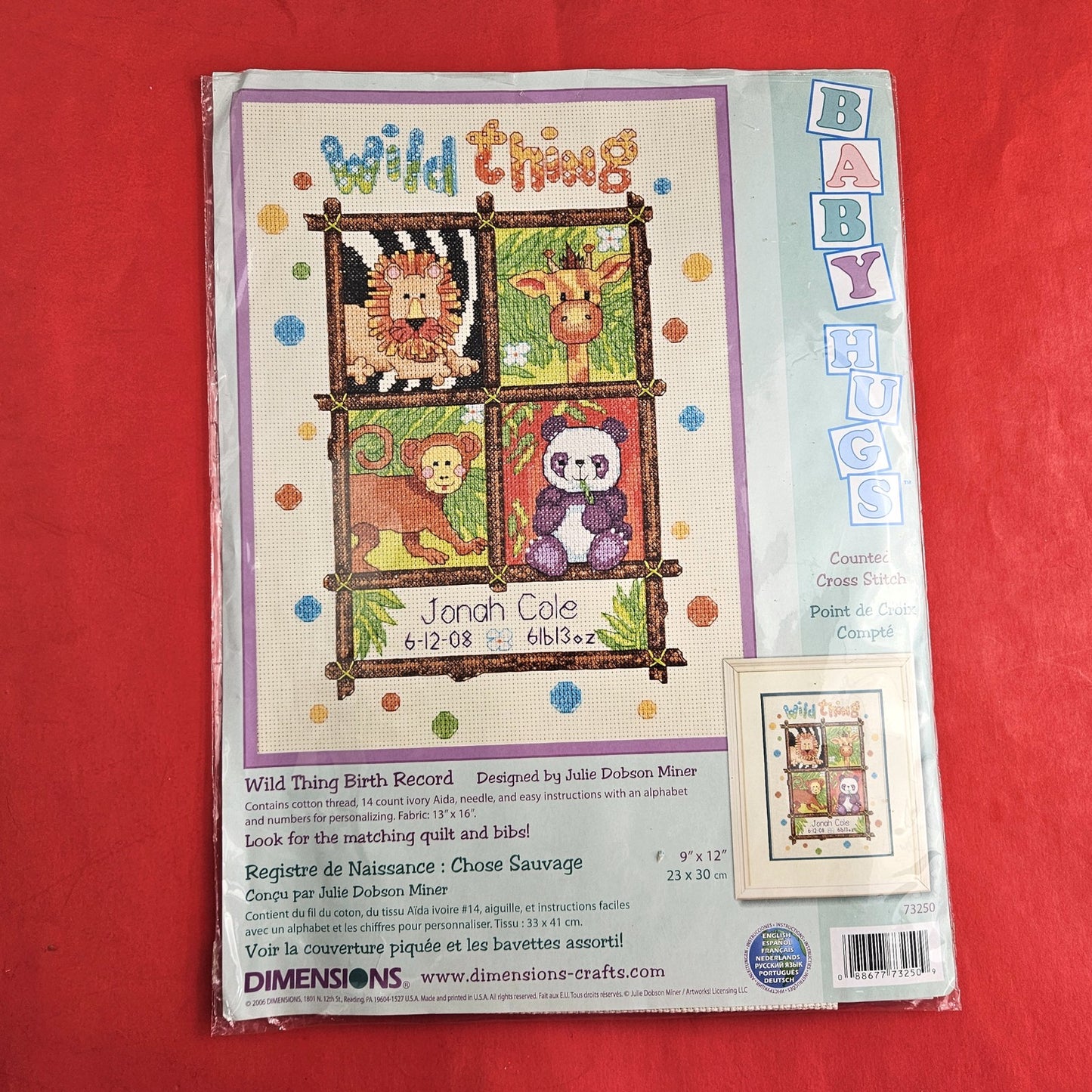 DIMENSIONS COUNTED CROSS STITCH KIT: WILD THING BABY BIRTH RECORD   SL0