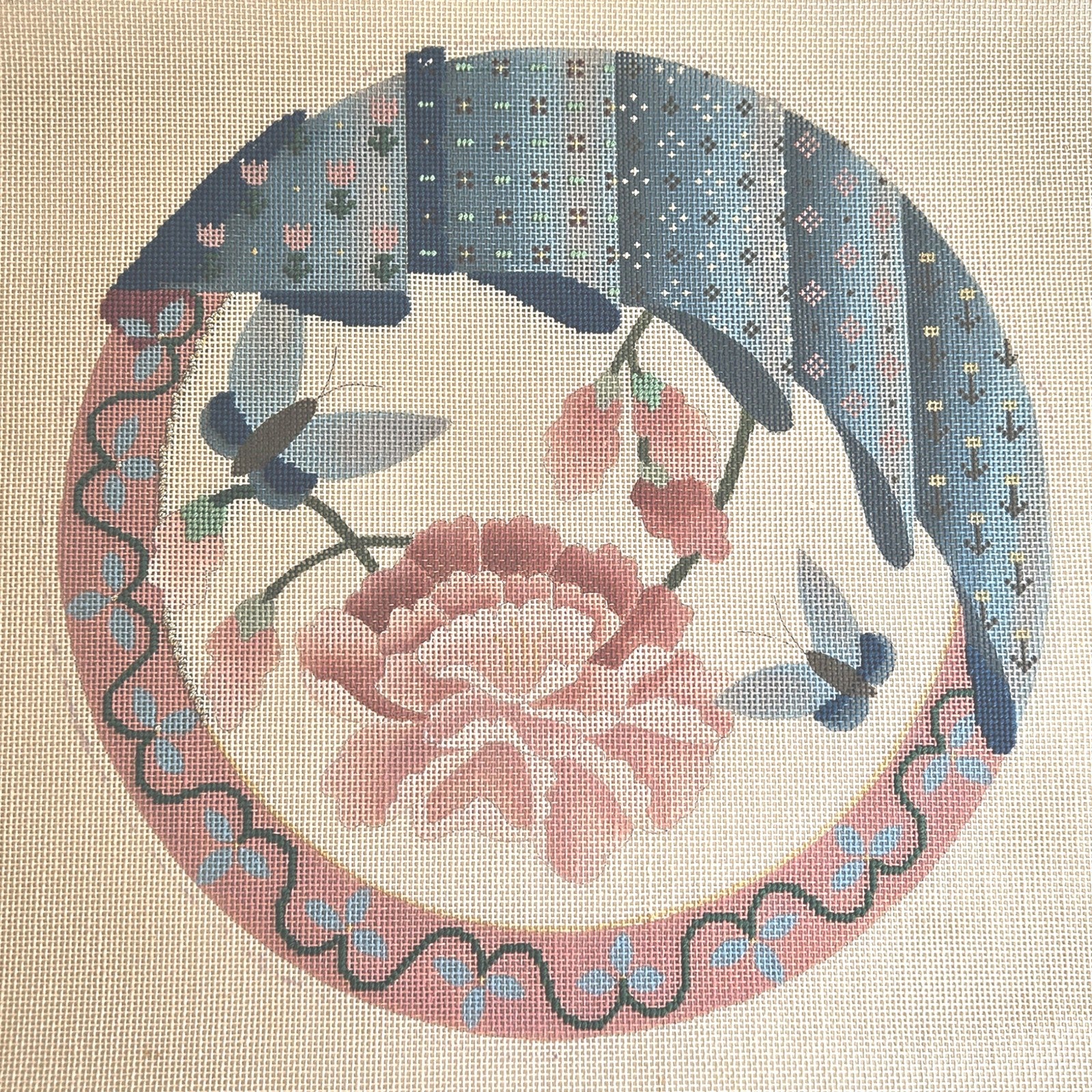 TERISU AUSTIN DESIGNS HP NEEDLEPOINT CANVAS:  BUTTERFLY SPRING SEAT CUSHION  BM0