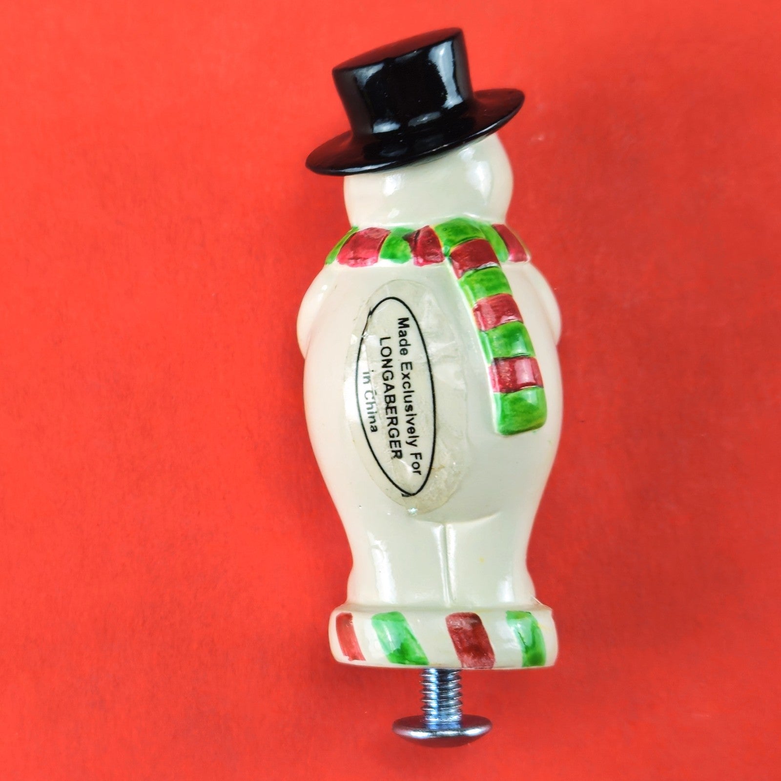 LONGABERGER BLUSTER SNOWMAN BASKET LID KNOB 50112 WITH BOX2