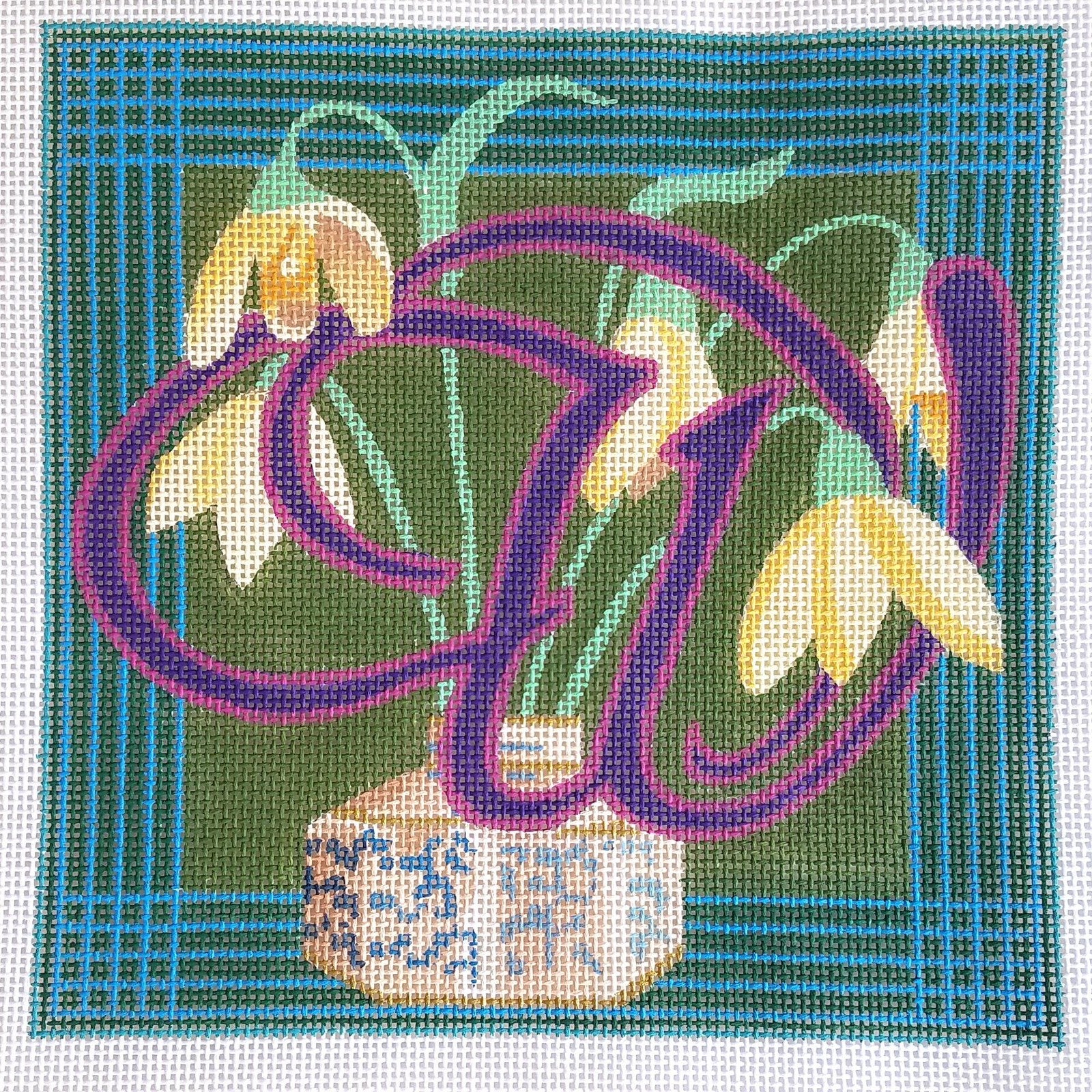 RISHFIELD DESIGNS HP NEEDLEPOINT CANVAS: MONOGRAM "W" PILLOW INSERT   BM0