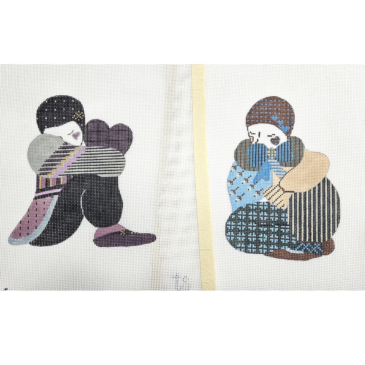 3 TS DESIGNS HP NEEDLEPOINT CANVAS LOT:  HARLEQUIN PIERROT CLOWN    BM1