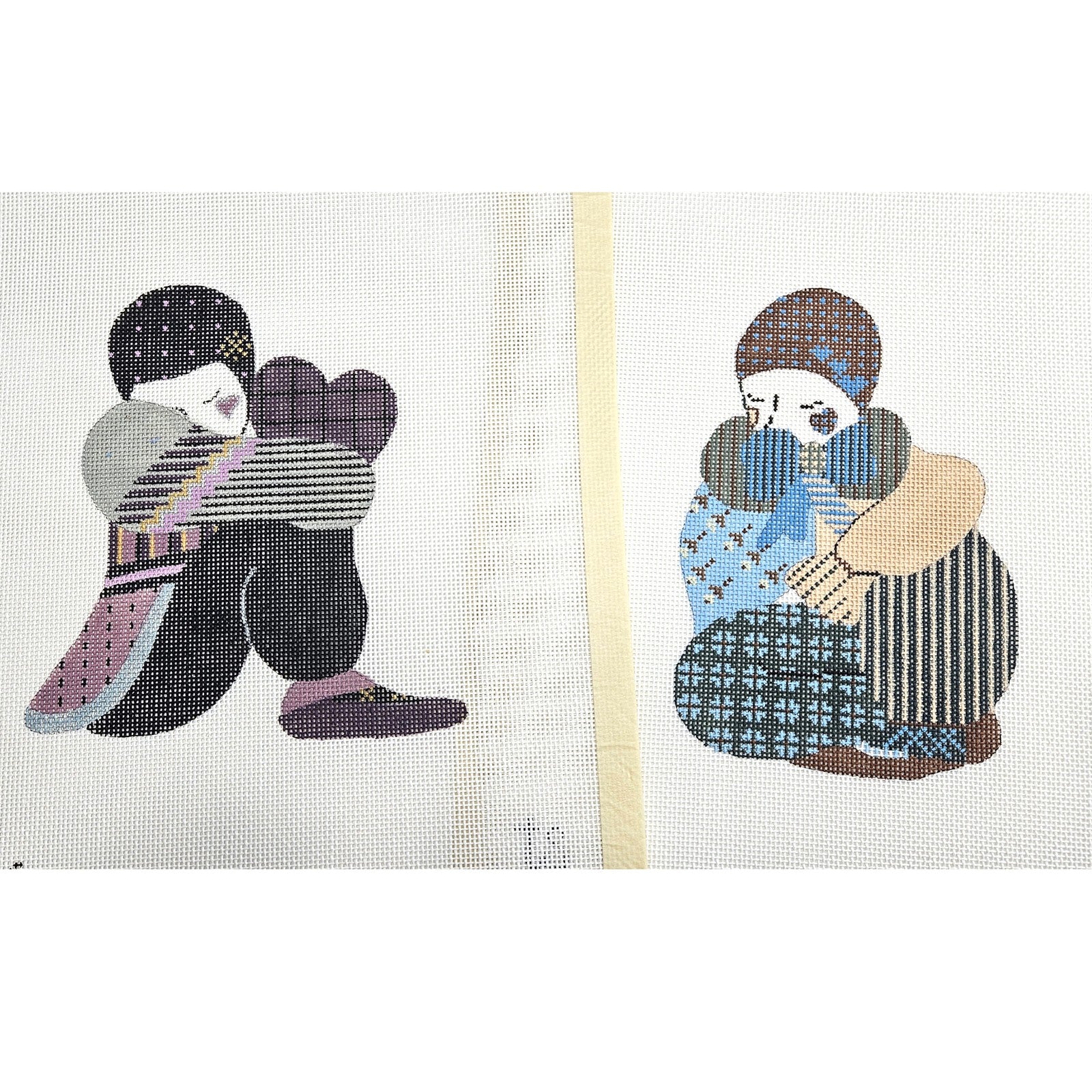 3 TS DESIGNS HP NEEDLEPOINT CANVAS LOT:  HARLEQUIN PIERROT CLOWN    BM1