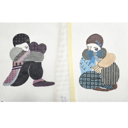 3 TS DESIGNS HP NEEDLEPOINT CANVAS LOT:  HARLEQUIN PIERROT CLOWN    BM1