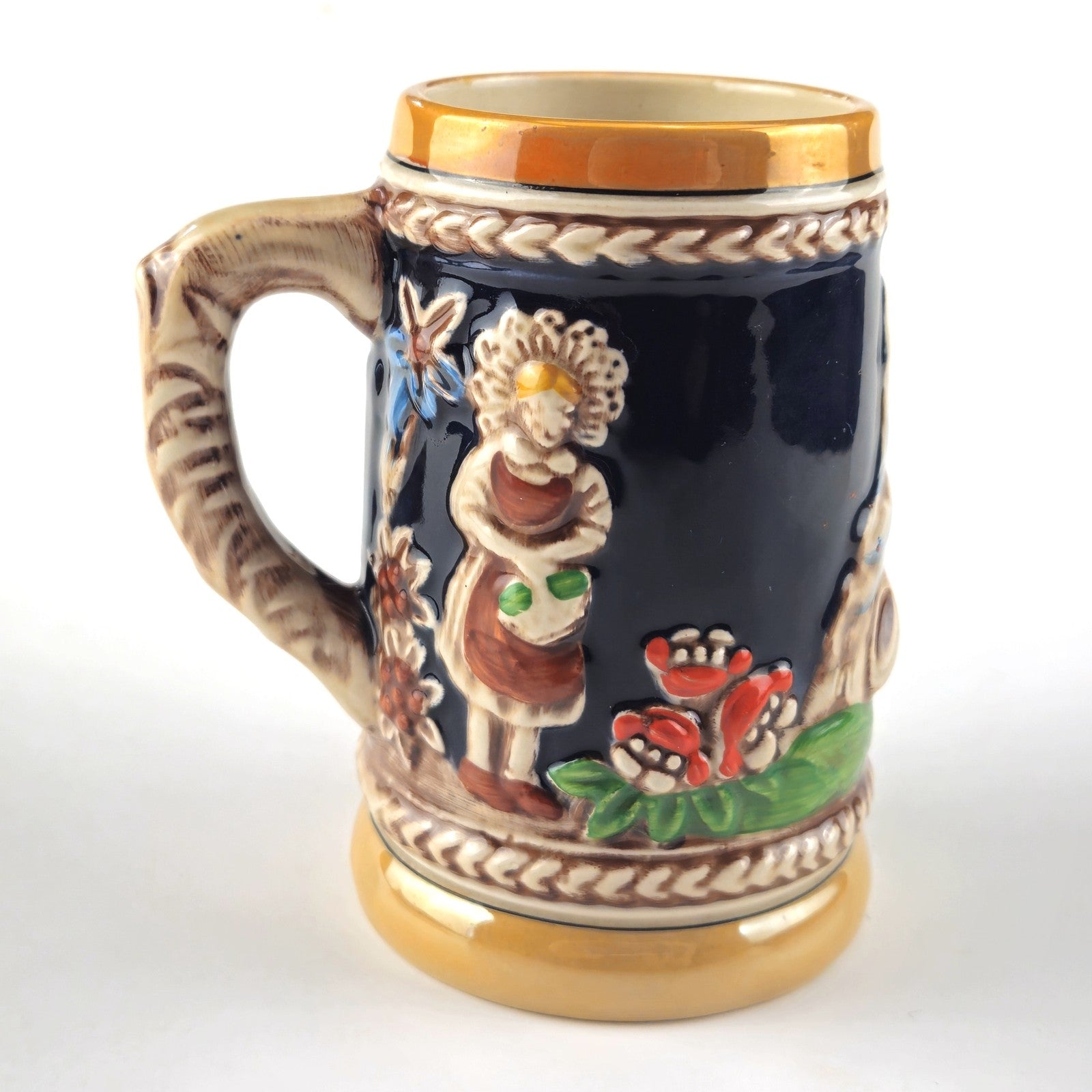 NOVELTY GERMANY BEER STEIN  WITH MAKER MARK: MAIDEN & MAN WITH ALPHORN    LF2
