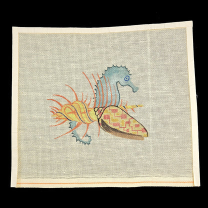 HAND PAINTED NEEDLEPOINT CANVAS:  SEAHORSE SEASHELL OCEAN THEME      BM1