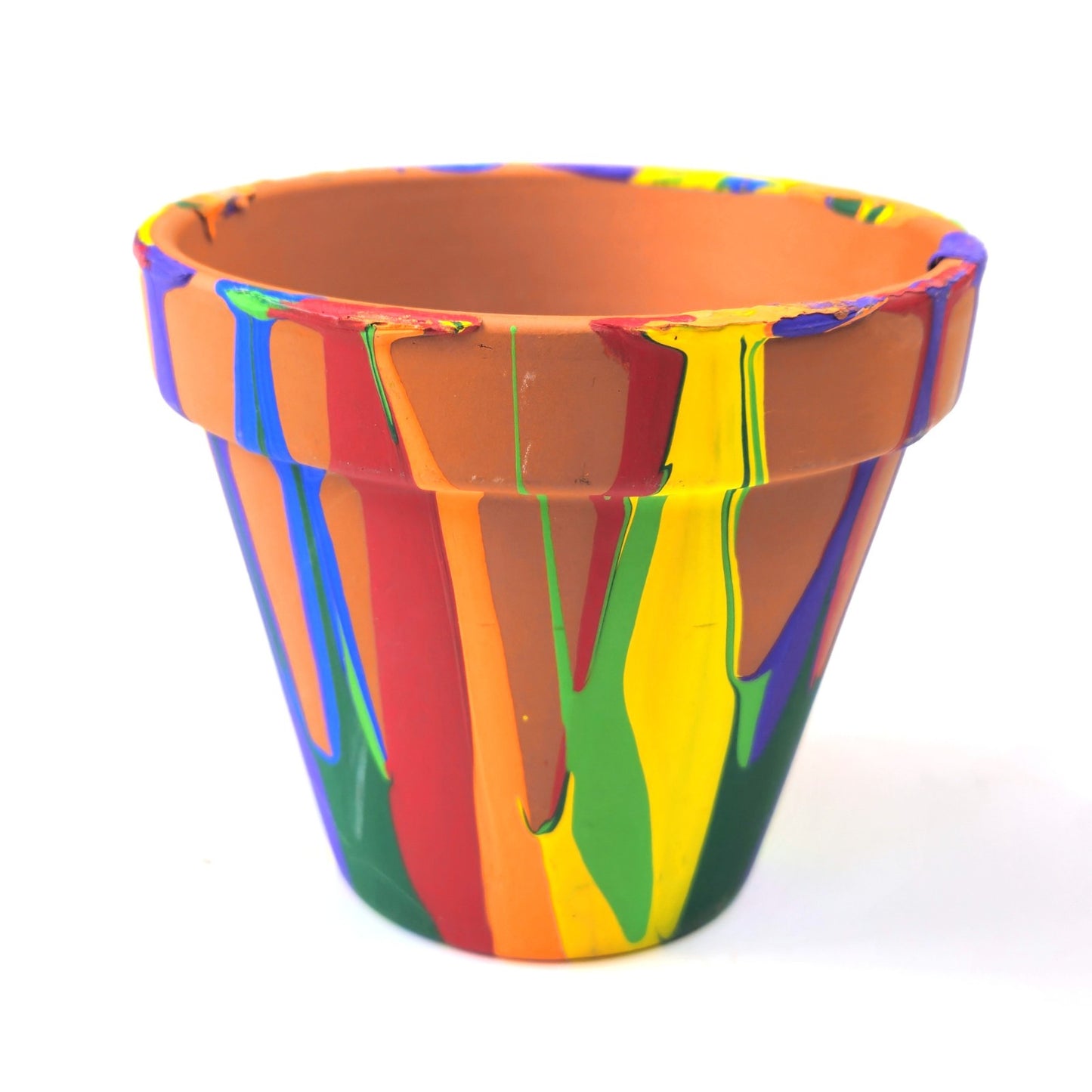 HAND PAINTED CLAY FLOWER POT:  PRIMARY CIRCUS COLORS3