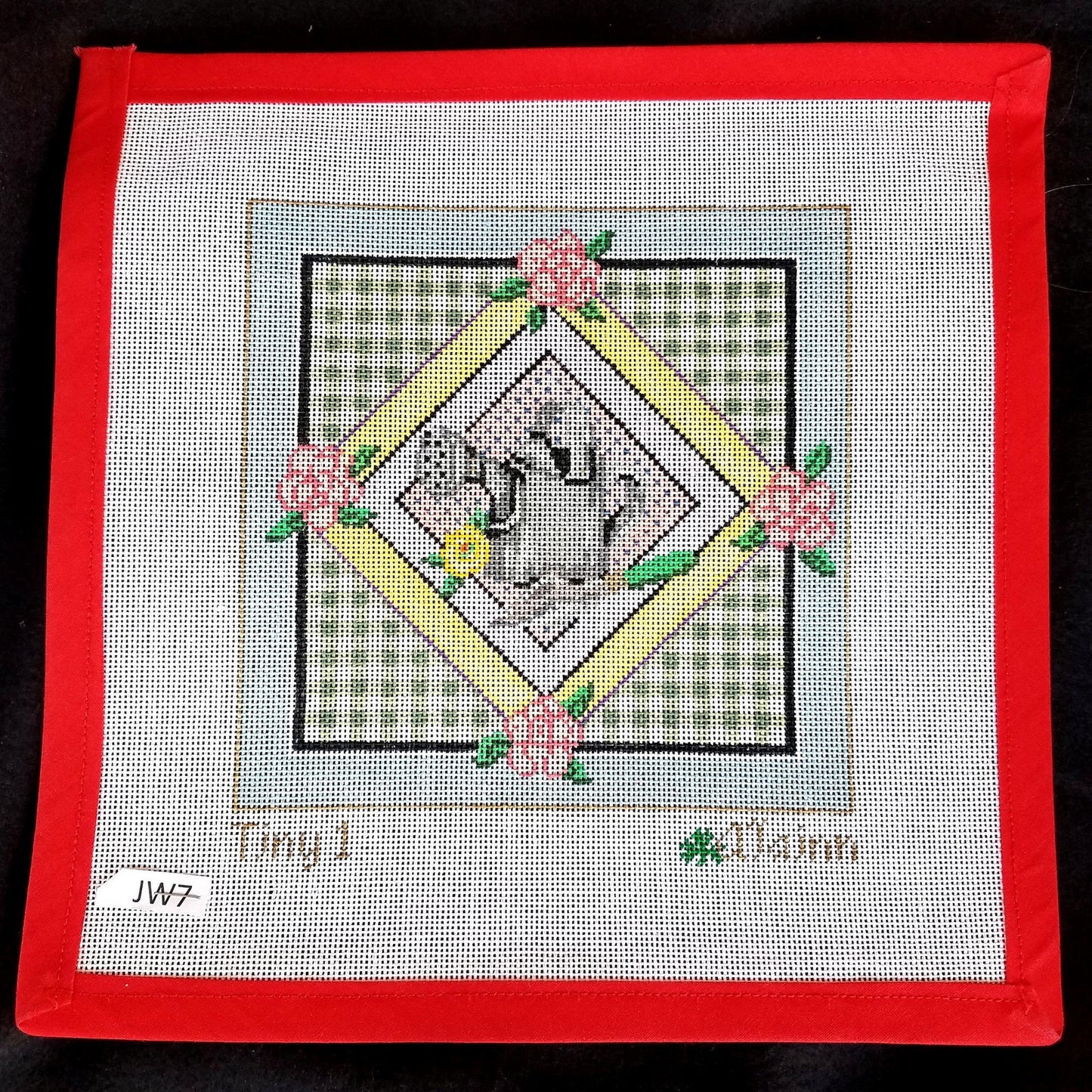 ALAINN NEEDLEPOINT CANVAS:  SPRING FEVER WATERING CAN FLOWER   BM1