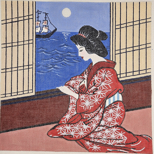 HP DESIGNS HAND PAINTED NEEDLEPOINT CANVAS:  ASIAN ORIENTAL THEME GEISHA  BM0