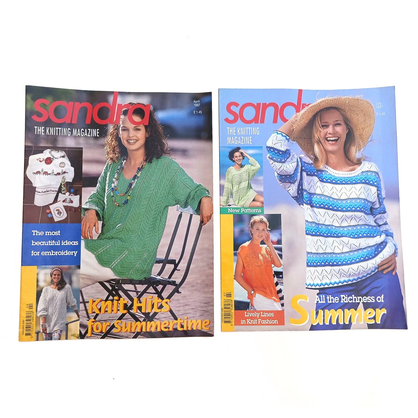 2 SANDRA KNITTING MAGAZINE LOT:  APRIL & JULY 1997     LF0