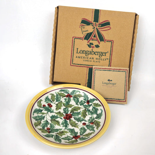 RETIRED LONGABERGER POTTERY:  CHRISTMAS AMERICAN HOLLY LUNCH PLATE  NIB0