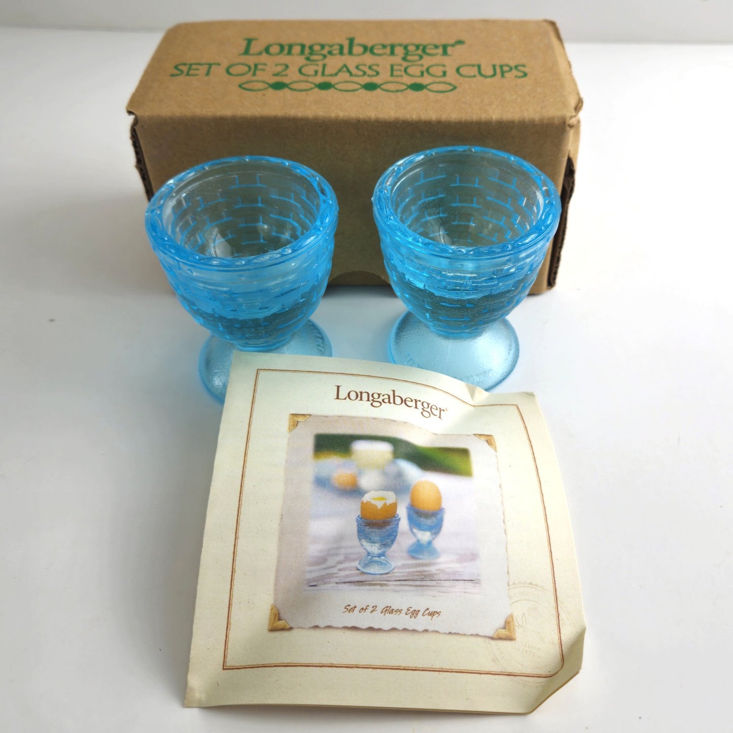 2 LONGABERGER GLASS EGG CUPS: LIGHT BLUE   NEW IN BOX0