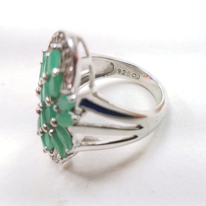 QUINTESSENCE JEWELRY CLUSTER RING LIGHT GREEN AGATE W/ MARCASITE SZ 6, 925  RDO2