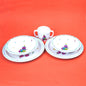 5 PC VINTAGE 1992 BARNEY STRIPE UP THE BAND DINNERWARE SET:  PLATE, BOWL, CUP0