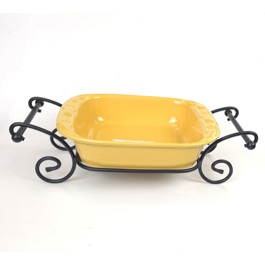LONGABERGER WROUGHT IRON:  8" X 8" BUTTERNUT BAKING DISH & CADDY NIB0