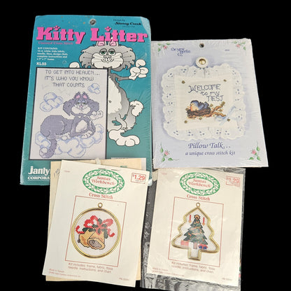 6 VARIETY CROSS STITCH KIT LOT:  FLORAL, CHRISTMAS, NATURE, ANIMAL  BM1