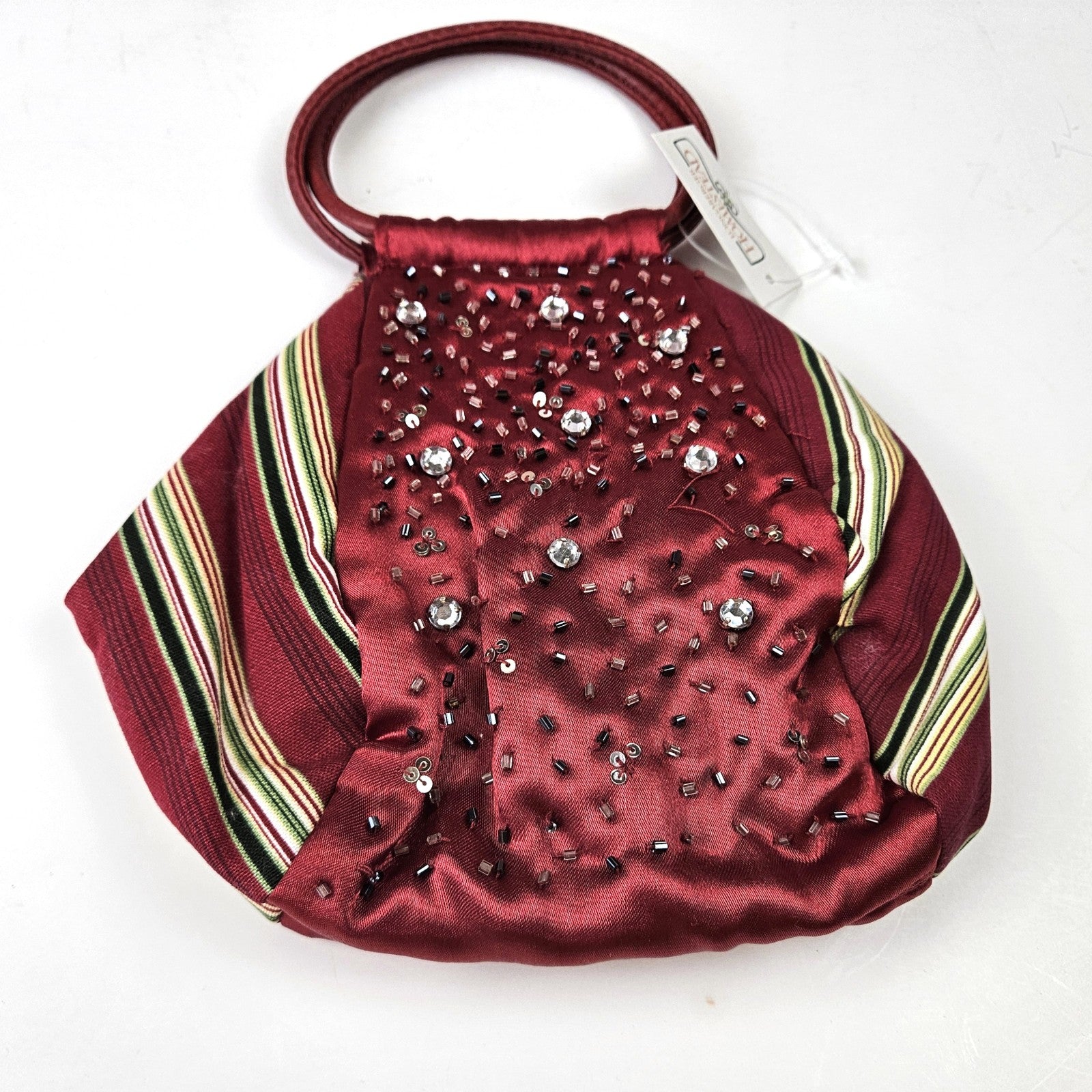 LONGABERGER HOMESTEAD BEADED PURSE:  HOLIDAY STRIPE / HOLIDAY BOTANICAL NEW1