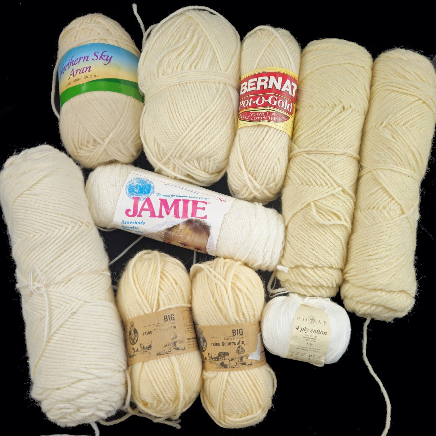10 SK VINTAGE KNITTING CROCHET RESCUE 1 lb 9 oz YARN LOT: IVORY WHITE BEIGE   LF0