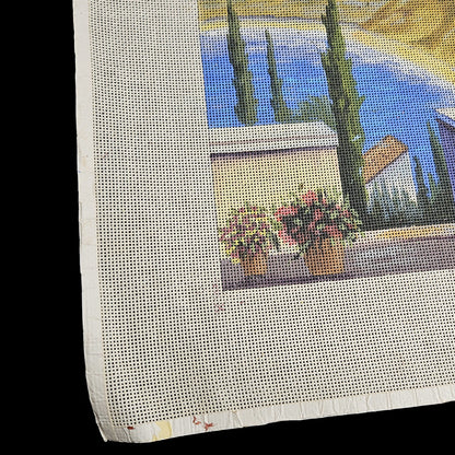 GORGEOUS HP NEEDLEPOINT CANVAS OOAK:  FLORAL DECK LANDSCAPE  GG2