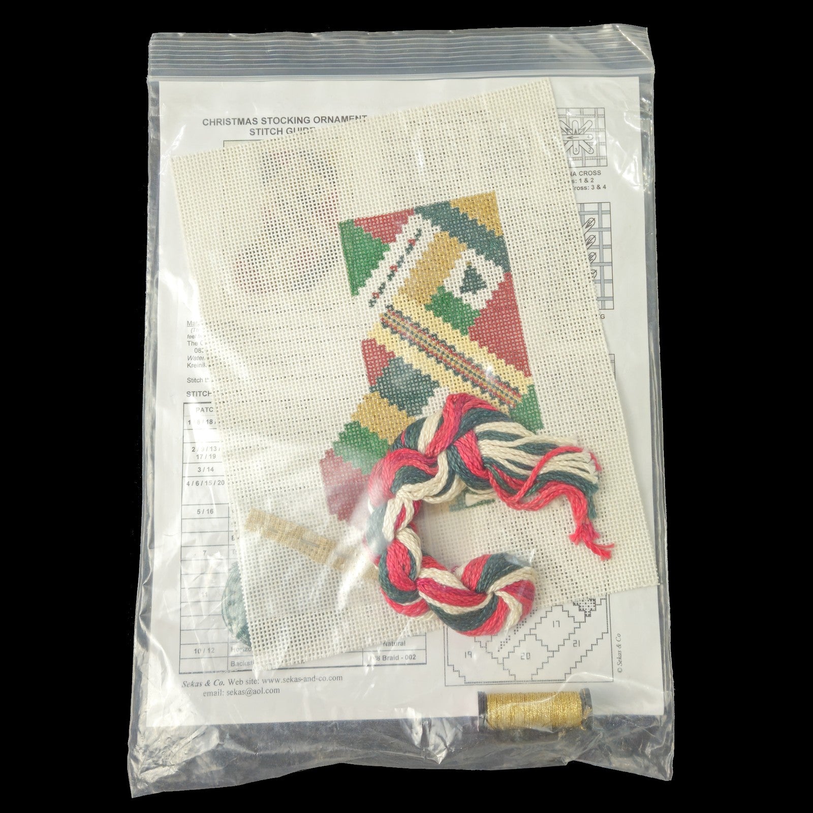 SEKAS & CO. NEEDLEPOINT CANVAS KIT:  CHRISTMAS STOCKING ORNAMENT    BM2