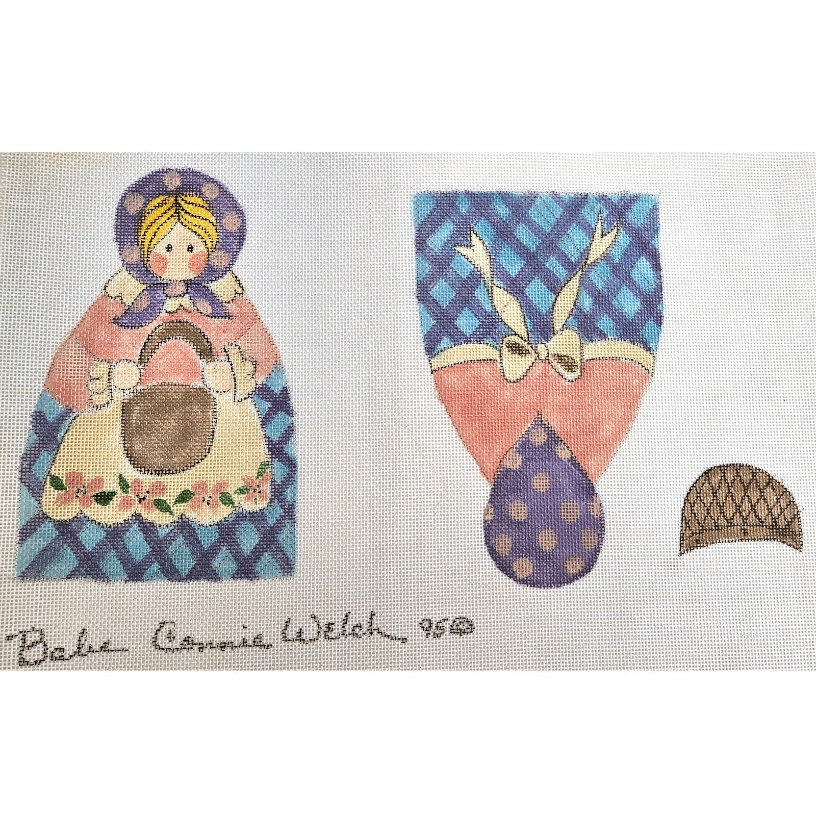 CONNIE WELCH HAND PAINTED NEEDLEPOINT CANVAS:  3D DOLL / DOOR STOP    BM0