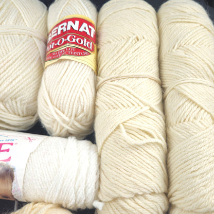 10 SK VINTAGE KNITTING CROCHET RESCUE 1 lb 9 oz YARN LOT: IVORY WHITE BEIGE   LF2