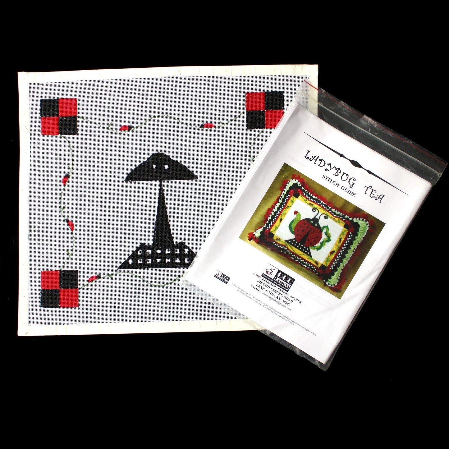 DUO DESIGNS HP NEEDLEPOINT CANVAS W/ STITCH GUIDE:  LADYBUG TEA POT   BM0