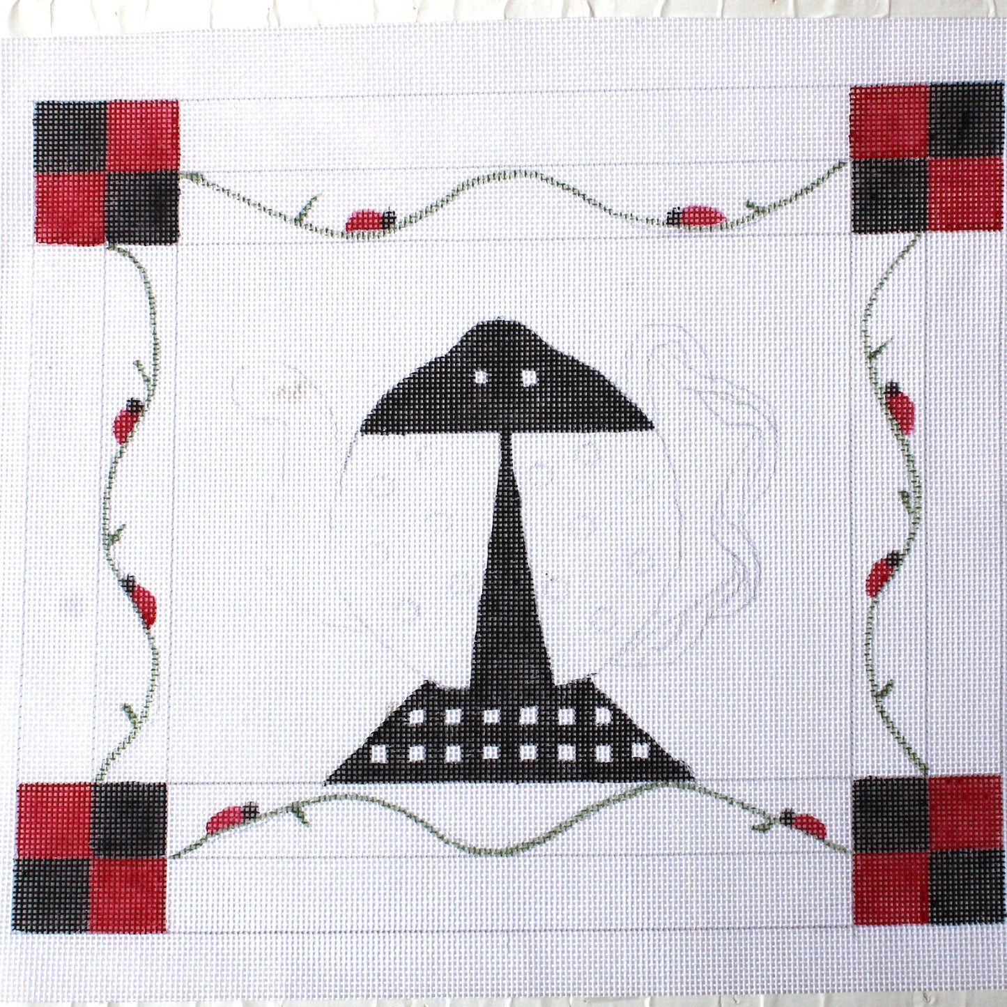 DUO DESIGNS HP NEEDLEPOINT CANVAS W/ STITCH GUIDE:  LADYBUG TEA POT   BM2