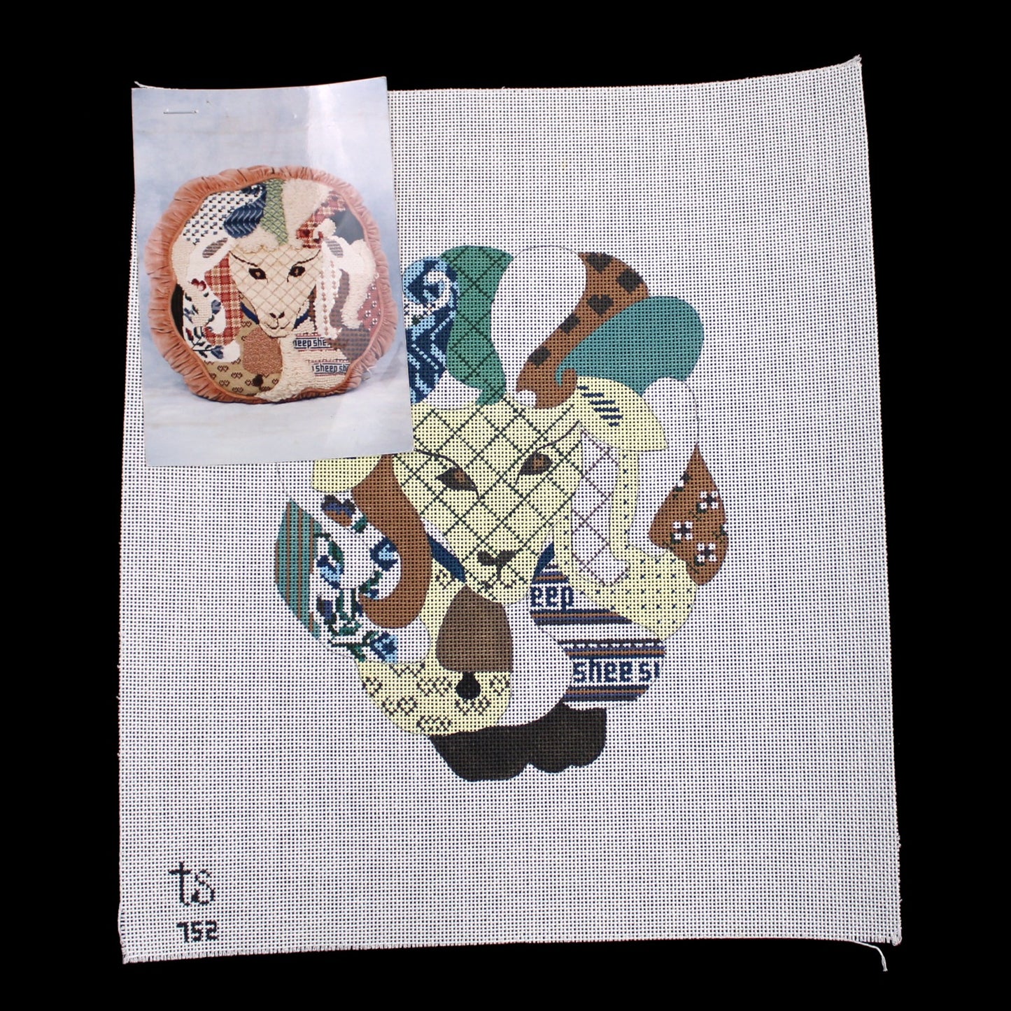 TS DESIGNS HAND PAINTED NEEDLEPOINT CANVAS:  ABSTRACT SHEEP PILLOW DESIGN     BM0