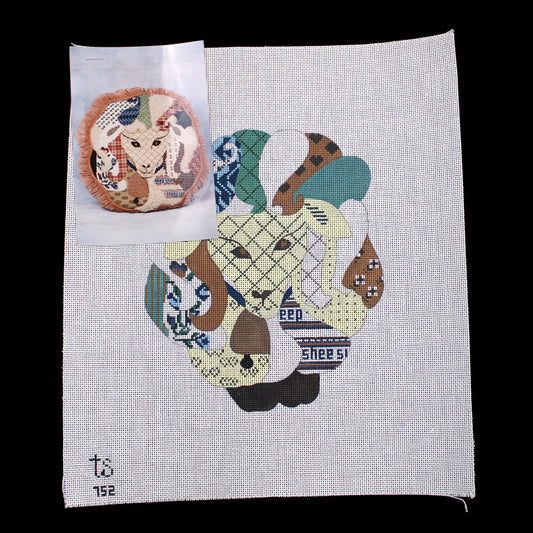 TS DESIGNS HAND PAINTED NEEDLEPOINT CANVAS:  ABSTRACT SHEEP PILLOW DESIGN     BM0