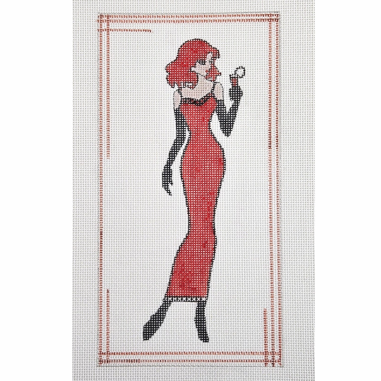 HAND PAINTED NEEDLEPOINT CANVAS:  LADY IN RED      BM0