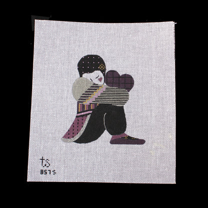 TS DESIGNS HAND PAINTED NEEDLEPOINT CANVAS: HARLEQUIN PIERROT CLOWN W/ HEART BM1