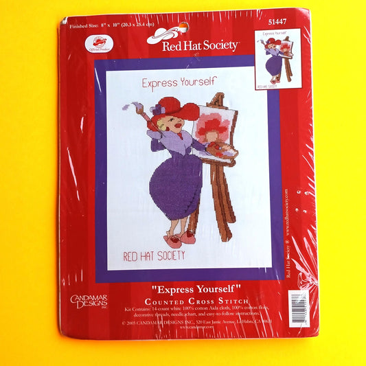 CANDAMAR DESIGNS CROSS STITCH KIT:  EXPRESS YOURSELF RED HAT SOCIETY     BM0