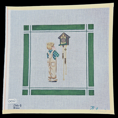 REBECCA HAND PAINTED NEEDLEPOINT CANVAS: BOY & CUCKOO CLOCK     BM1