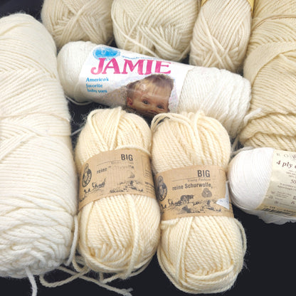 10 SK VINTAGE KNITTING CROCHET RESCUE 1 lb 9 oz YARN LOT: IVORY WHITE BEIGE   LF3