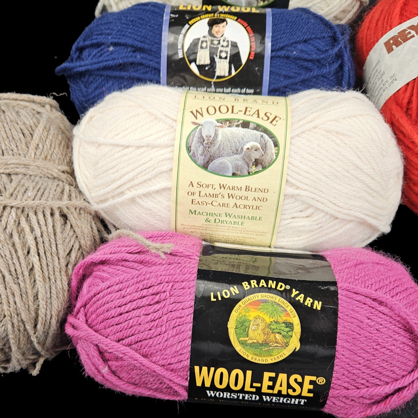 6 SKEINS WOOL & WOOL BLEND YARN LOT:    LION BRAND, LOPI1